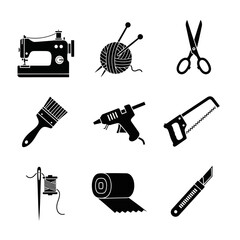 Sewing and Textile Equipment Icon Set for Fashion Design and Garment Production