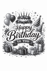 Happy Birthday To You Text Design in Vector Silhouette Style