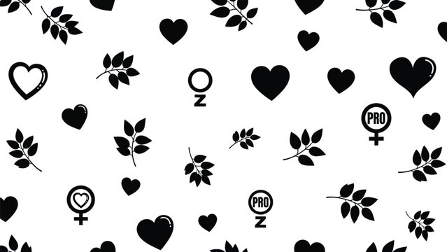 Black heart and leaf pattern with gender symbols white white with illustration and graphic and design and feminist Silhouette vector on whit Background