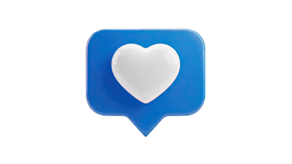 3D Blue Speech Bubble with White Heart Icon