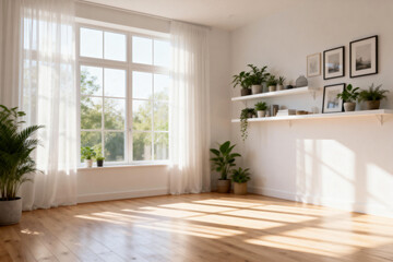 Sunlit Modern Living Room with Green Plants