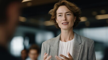 A professional delivering a confident presentation in a boardroom, clear gestures and focused audience reflecting communication skills, authority, and strategic thinking. cinematic color