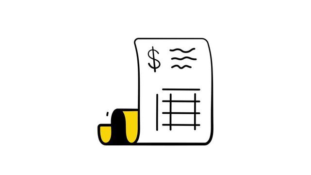 Invoice paper with stamp animated icon for finance, business transactions