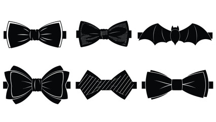 Collection of elegant black bow ties in various designs white white with fashion accessory and style and formal wear Silhouette vector on whit Background