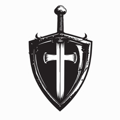 Crusaders Sword and Shield Vector Illustration on white Background
