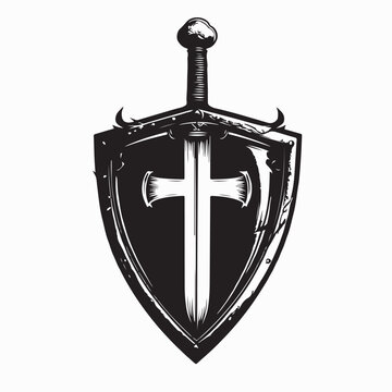 Crusaders Sword and Shield Vector Illustration on white Background