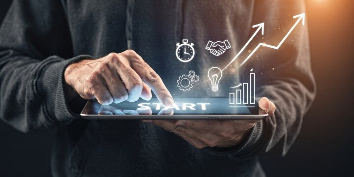 Entrepreneurial Spirit and Business Launch Concept in Dark Moody Style - Powered by Adobe