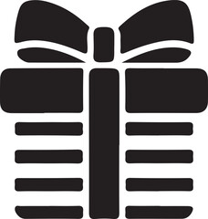 Black silhouette of a gift box with a bow and ribbon present black and white