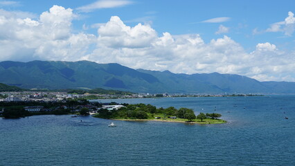 Fototapeta premium Summer Scenery of Lake Biwa, Shiga, Japan