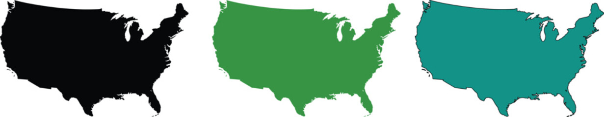 Three Colored Maps of the United States black green