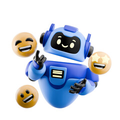 Friendly Blue Robot Presenting With Happy Emoji's Around It