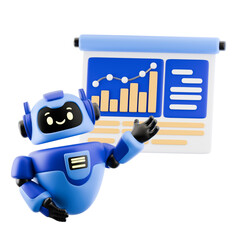 3D Robot Presenting Financial Growth Chart on Whiteboard
