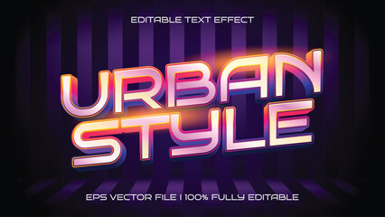 Urban Style Text Effect with Colorful Glow and 3D Metallic Letters on Striped Background