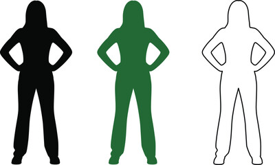 Three Silhouettes of People with Arms Crossed in Black Green and White