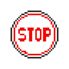 Stop pixel sign, stop symbol. Vector illustration.