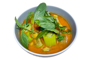 Traditional Thai Red Curry with Grilled Pork (Gaeng Mon), Isolated on Transparent Background