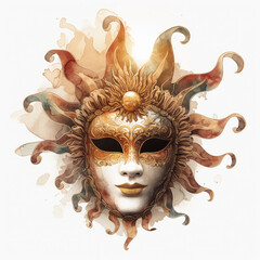 Venetian Carnival Mask on white background, watercolor