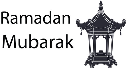Ramadan Mubarak greeting with decorative lantern and hanging ornaments in Islamic festive vector silhouette style