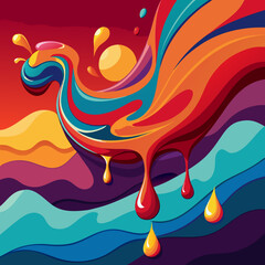 Vibrant colorful liquid splashing dynamically across wavy lines