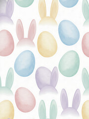 Soft Pastel Easter Eggs and Bunny Ears Seamless Pattern Background. Gentle Spring Holiday Repeatable Vector Design.