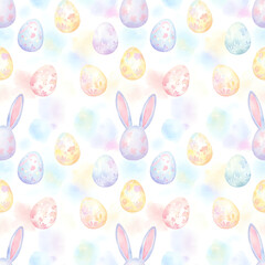 Soft Pastel Easter Eggs and Bunny Ears Seamless Pattern Background. Gentle Spring Holiday Repeatable Vector Design.