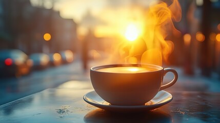 cup of coffee on the street at night