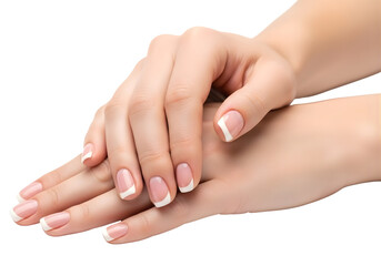 Womans hands with manicured nails isolated on transparent background