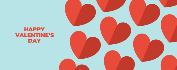 Happy Valentine's Day romantic festive background with red hearts. Valentines Day holiday greetings. Vector Illustration.
