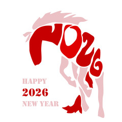 Holiday card Happy New Year 2026. Stylized image of a fire horse according to the Eastern Chinese calendar. Astrological New Year.