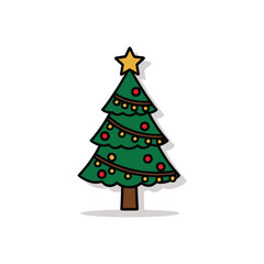 Christmas Tree Decorated with Lights and Star.