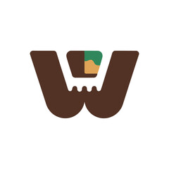 Abstract W letter logo with brown and green colors.