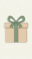 Simple gift box with green ribbon on a neutral background  