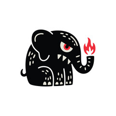 Angry Black Elephant With Red Eyes and Fire Trunk.
