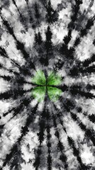 Black and White Tie Dye Design with Green Accents