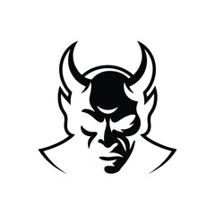 Stylized illustration of a devils head with horns.