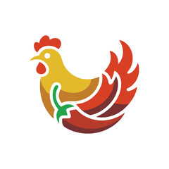 Spicy Chicken Logo Design with Chili Pepper Element.
