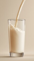 Clear Glass Filled with Fresh Milk Pouring In