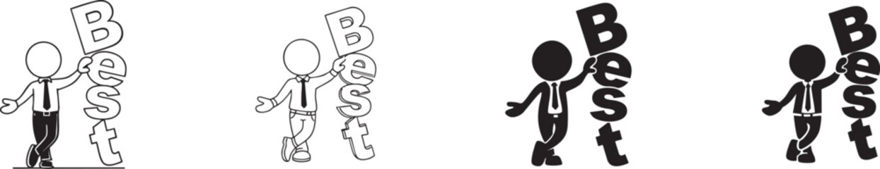 Stick Figures Holding 'Best' Word Icon Set for Achievement and Quality