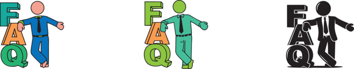 FAQ Support Icon Set for Information and Help