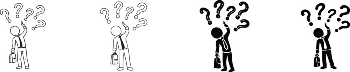 Businessman Facing Uncertainty and Questions Icon Set