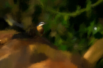 Digital illustration portrait of an Eurasian Nuthatch in the forest.