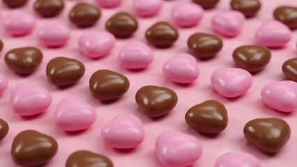 Chocolate and pink heart shaped candies for happy valentine's day festival