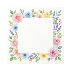 Fototapeta premium Colorful Watercolor Floral Square Border Frame