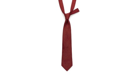 Maroon necktie with loose knot isolated on white background, stylish formal menswear accessory with modern professional presentation.