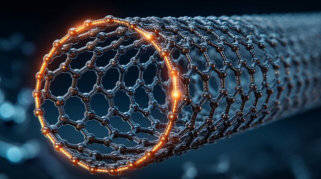 : Carbon nanotubes Clean and modern illustration of carbon nanotubes with emphasis on atomic bonds and cylindrical geometry, representing breakthroughs in nanoscience and advanced material engineering