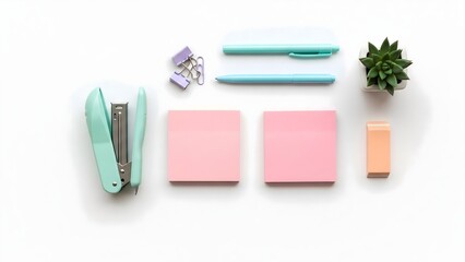 Flat lay aesthetic desk setup with stationery and succulent for workspace and organization inspiration
