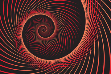 Dynamic abstract spiral pattern in red and orange tones on black background, ideal for digital art, backgrounds, or sci-fi themes.
