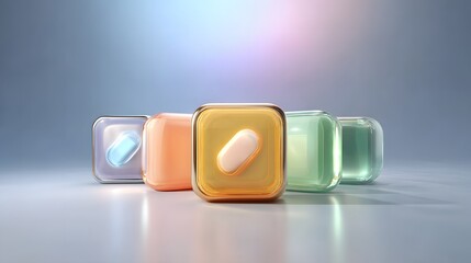 Row of Stylized Minimalist Icons with Subtle Glow and Modern Design Elements