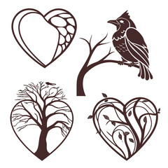 Silhouette artwork with nature and heart themes