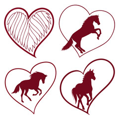 Silhouettes of horses in heart shapes